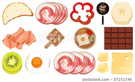 Collection of food ingredients on white background 87252146