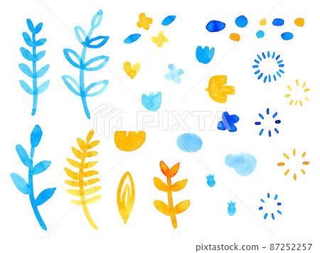 Light blue and orange plant watercolor material... - Stock Illustration ...