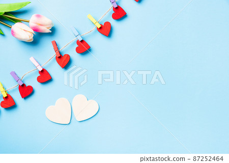 heart-shaped valentines decoration hanging with wood clips heart-shaped valentines decoration hanging with wood clips 87252464