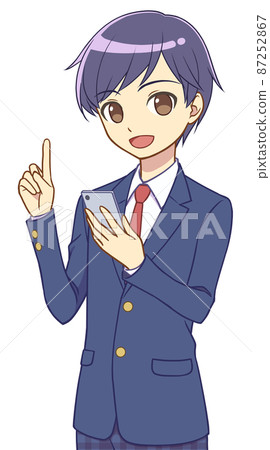 Blazer boy with a smartphone pointing Blazer boy with a smartphone pointing 87252867