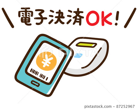 允許智能手機電子支付的可愛手寫風格 POP 插圖 允許智能手機電子支付的可愛手寫風格 POP 插圖 87252967