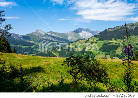 Mountain landscape in The Grand-Bornand, France 87253569