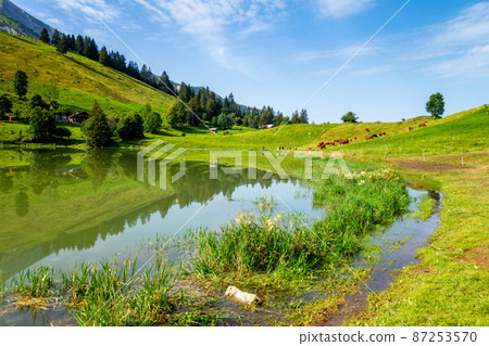 Lake of the Confins and Mountain landscape in La Clusaz, France 87253570