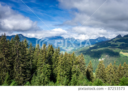 Mountain landscape in The Grand-Bornand, France 87253573