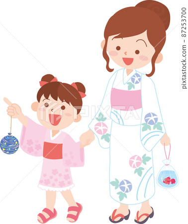 Mother daughter in a yukata figure 87253700