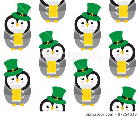Vector seamless pattern of flat penguin leprechaun Vector seamless pattern of flat penguin leprechaun 87254639