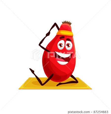 Cartoon berry fruit character on yoga or pilates fitness sport. Cute red vector barberry on sport headband and exercise mat showing a pose of meditating and relaxing yoga workout Cartoon berry fruit character on yoga or pilates fitness sport. Cute red vector barberry on sport headband and exercise mat showing a pose of meditating and relaxing yoga workout 87254663