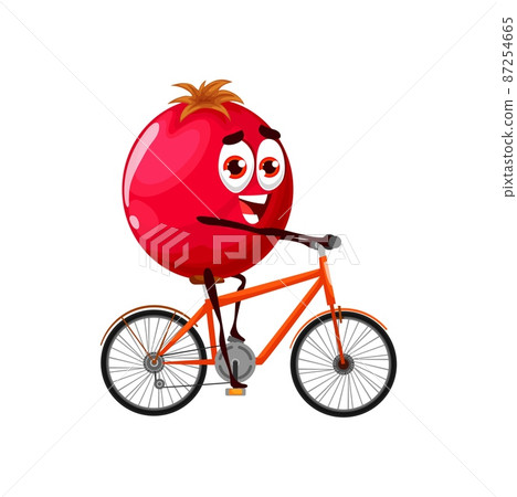 Cartoon lingonberry on bicycle, vector funny cowberry sportsman bicyclist character doing sport exercises. Isolated foxberry, healthy food, fruit or garden plant sports lifestyle, red bilberry vitamin Cartoon lingonberry on bicycle, vector funny cowberry sportsman bicyclist character doing sport exercises. Isolated foxberry, healthy food, fruit or garden plant sports lifestyle, red bilberry vitamin 87254665