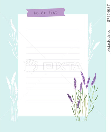 To do list , planner note-taking planner, collage witch lavender watercolor. Lined field for notes, ideas, plans, to-do list, reminders. 87254687