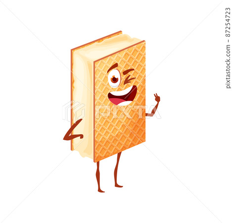 Kawaii sandwich ice cream isolated funny cartoon character. Vector emoticon vanilla ice-cream in waffle cookies milk fillings, homemade ice cream with crispy biscuits, cute face with blinking eye Kawaii sandwich ice cream isolated funny cartoon character. Vector emoticon vanilla ice-cream in waffle cookies milk fillings, homemade ice cream with crispy biscuits, cute face with blinking eye 87254723