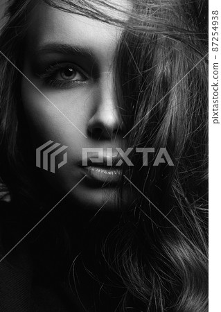 fashion black and white portrait of brunette girl fashion black and white portrait of brunette girl 87254938