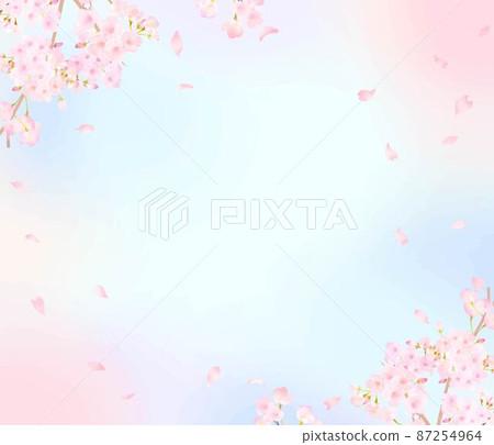 Cute pale pink cherry blossoms and petals spring pink wallpaper with white paint frame vector material illustration 87254964