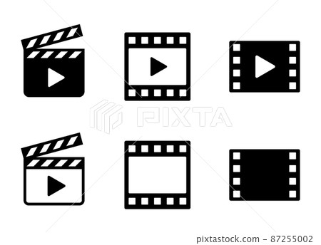 Clapperboard and movie film icon material set 87255002
