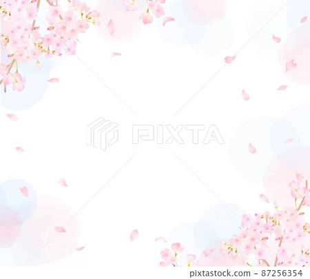 Cute pale pink cherry blossoms and petals spring pink wallpaper with white background frame vector material illustration 87256354