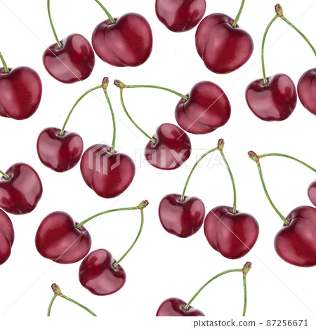 Illustration realism seamless pattern berry burgundy cherry on a white isolated background Illustration realism seamless pattern berry burgundy cherry on a white isolated background 87256671