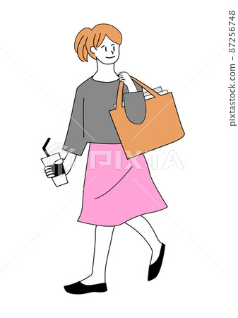 一個女人提著包走路的插圖 87256748