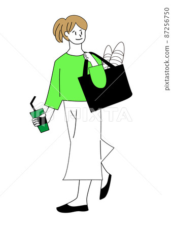 一個女人提著包走路的插圖 一個女人提著包走路的插圖 87256750