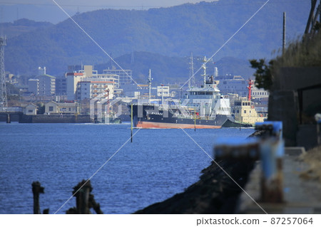 Tanker departing from Miike Port, Omuta City, 87257064