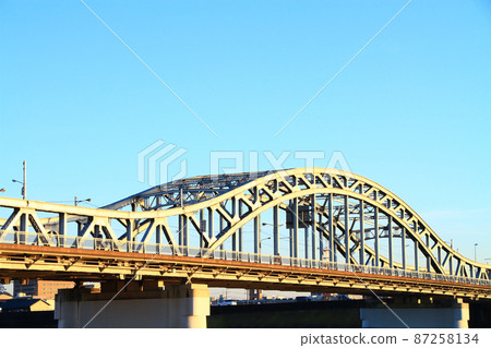 Scenery of Chusetsuhashi over the Nagara River in Gifu City 87258134