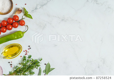 Various cooking ingredients background 87258524