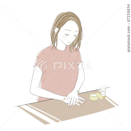 一個女人在手上塗護手霜的插圖 87258834