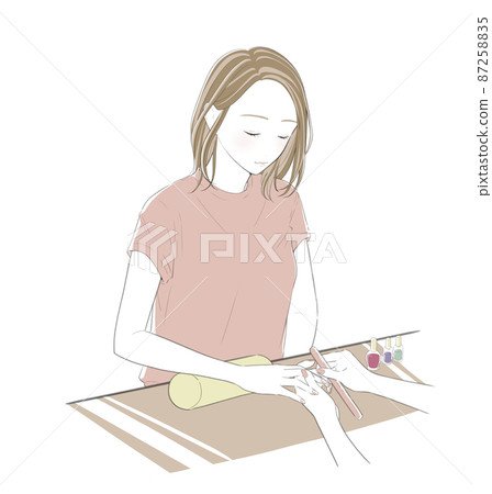 一個女人在美甲沙龍接受指甲護理的插圖 一個女人在美甲沙龍接受指甲護理的插圖 87258835
