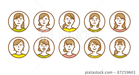 Female face icon 10-piece set 87259601
