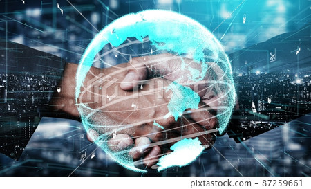 Conceptual business handshake with dashboard for financial data analysis Conceptual business handshake with dashboard for financial data analysis 87259661