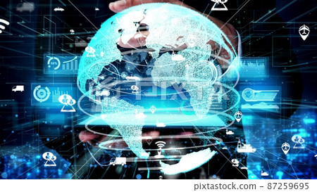 Smart transport technology concept for future car traffic on newish city road Smart transport technology concept for future car traffic on newish city road 87259695