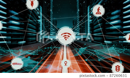 Smart transport technology concept for future car traffic on newish city road 87260631