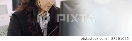 Call center or customer support agent in broaden view panoramic banner 87261025