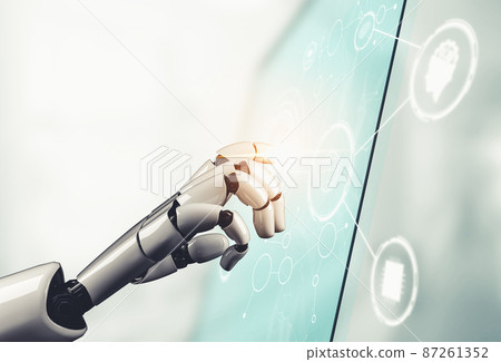 Futuristic AI thinking of droid robot artificial intelligence concept Futuristic AI thinking of droid robot artificial intelligence concept 87261352