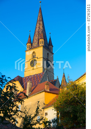 Sibiu Cathedral in evening sun Sibiu Cathedral in evening sun 87261611