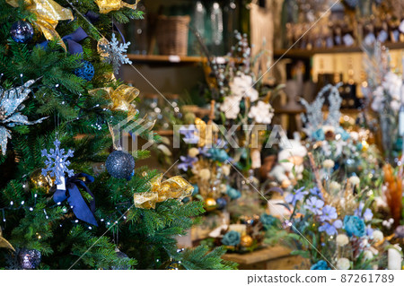 Stylish christmas tree with decorations 87261789