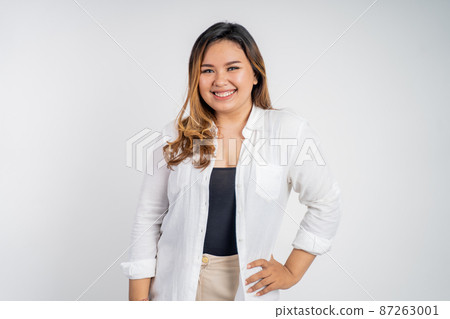 asian woman stand with crossed hands on isolated background asian woman stand with crossed hands on isolated background 87263001