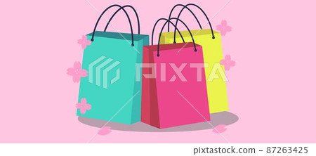 春季購物橫幅插圖材料背面和紙袋 春季購物橫幅插圖材料背面和紙袋 87263425