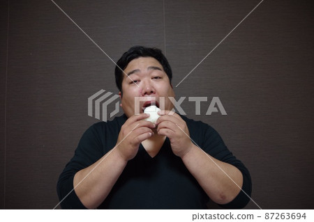 Fat people eating rice balls 87263694