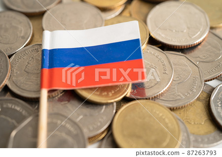 Stack of coins money with Russia flag, finance banking concept. Stack of coins money with Russia flag, finance banking concept. 87263793