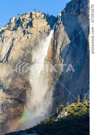 Sunny view of the upper Yosemite Falls of Yosemite National Park Sunny view of the upper Yosemite Falls of Yosemite National Park 87263876