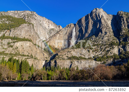 Sunny view of the upper Yosemite Falls of Yosemite National Park 87263892
