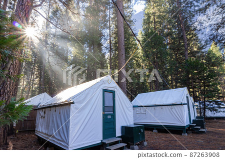 Sunny view of the Curry Village in Yosemite National Park 87263908