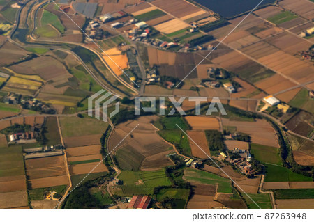 Sunny aerial view of the Guanyin District, Taoyuan City Sunny aerial view of the Guanyin District, Taoyuan City 87263948