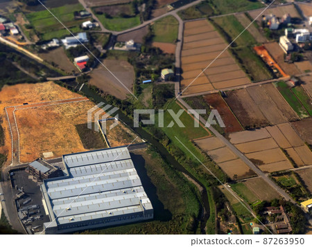 Sunny aerial view of the Guanyin District, Taoyuan City Sunny aerial view of the Guanyin District, Taoyuan City 87263950
