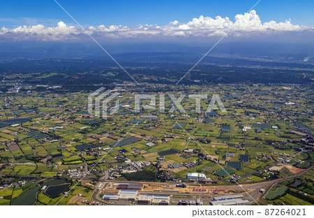 Sunny aerial view of the Yangmei District, Taoyuan City 87264021