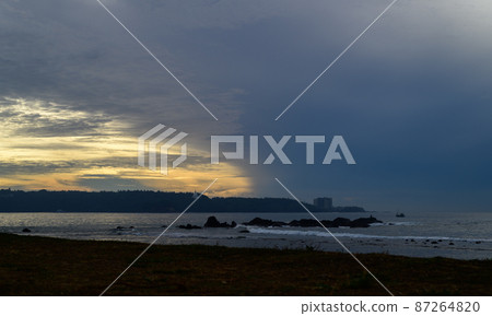 Rumassala mountain range view from the distant Galle fort, Gloomy and dark morning. 87264820