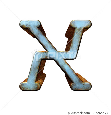 Old blue metallic letter.Rusty surface.3D illustration.Art font. Old blue metallic letter.Rusty surface.3D illustration.Art font. 87265477