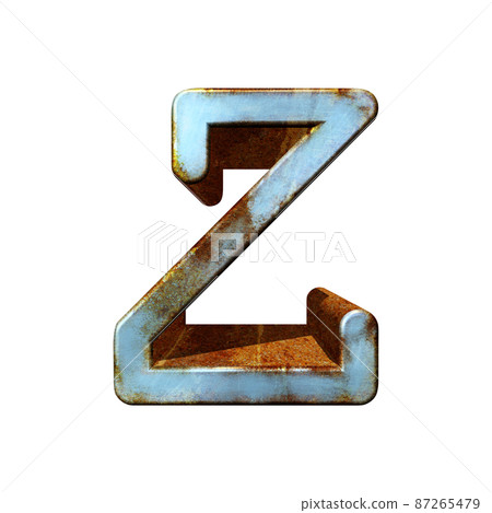 Old blue metallic letter.Rusty surface.3D illustration.Art font. Old blue metallic letter.Rusty surface.3D illustration.Art font. 87265479
