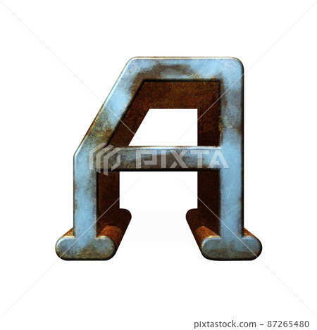 Old blue metallic letter.Rusty surface.3D illustration.Art font. 87265480