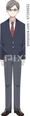 Full-body standing pose, male student, blazer clothes, plaid 87268682