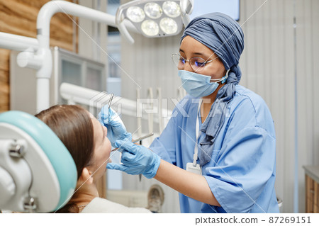 Muslim Female Dentist Examining Patient 87269151